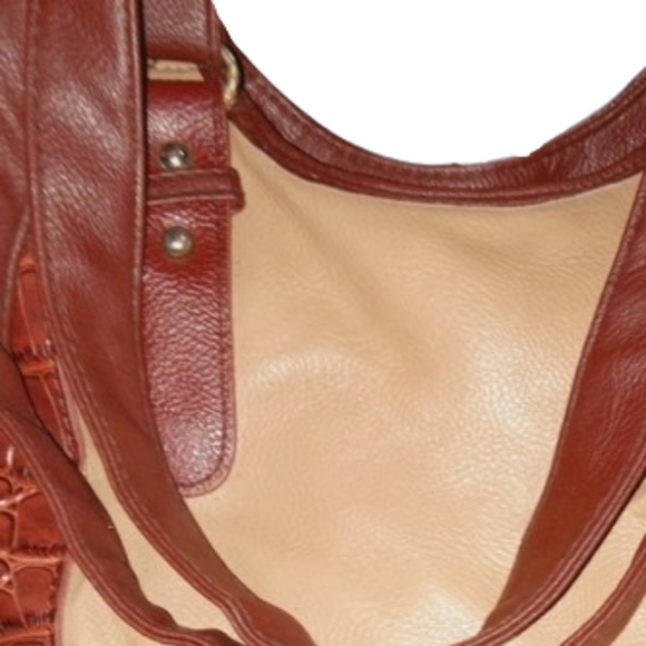 Two Tone Brown Shoulder Bag Crocodile Textured Sides Gold Toned Hardware - Picture 6 of 10